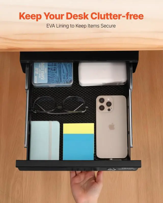 Alt view image 6 of 7 - Under Desk Lockable Slide Out Drawer, 13 inch Under Desk Pull-out Drawer for Sit Stand Workstation, Secure Under Counter Drawers for Home Office Storage Organizer, Black