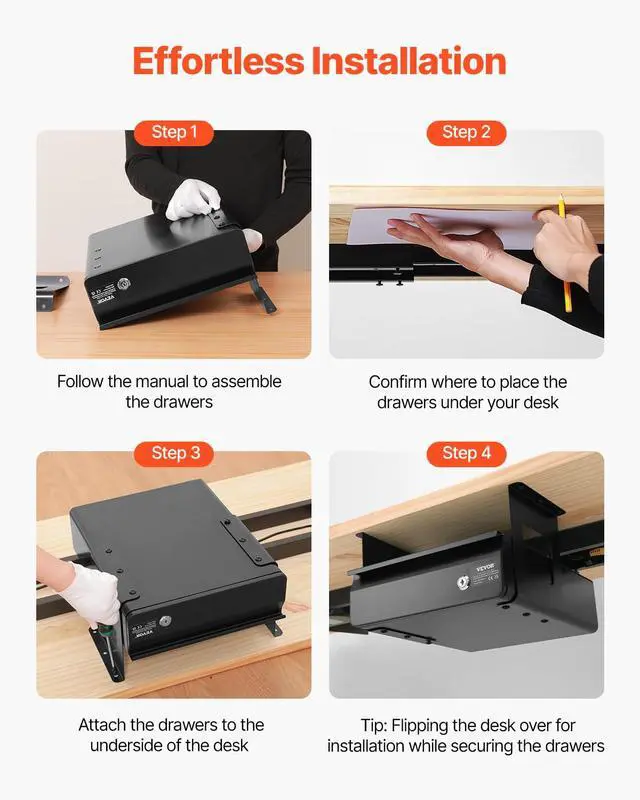 Alt view image 7 of 7 - Under Desk Lockable Slide Out Drawer, 13 inch Under Desk Pull-out Drawer for Sit Stand Workstation, Secure Under Counter Drawers for Home Office Storage Organizer, Black