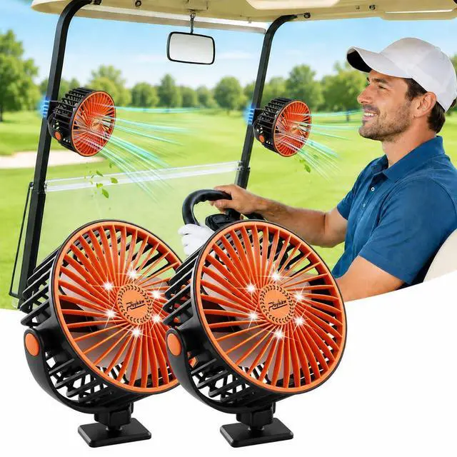 Main image of Magnetic Golf Cart Fan with LED Light, 24+ Hours Long Runtime, Strong Airflow Rechargeable Fan with Ultra-strong Magnet, Portable Fan for Golf Cart, Gym and More, 2 PCS