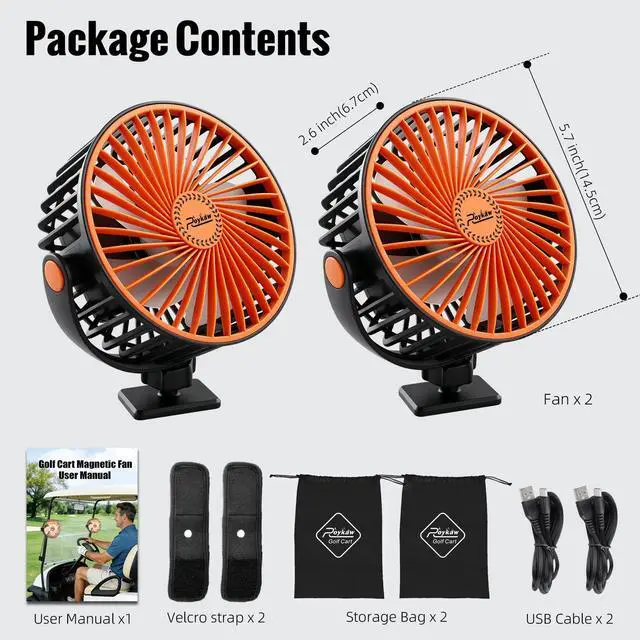 Alt view image 2 of 7 - Magnetic Golf Cart Fan with LED Light, 24+ Hours Long Runtime, Strong Airflow Rechargeable Fan with Ultra-strong Magnet, Portable Fan for Golf Cart, Gym and More, 2 PCS