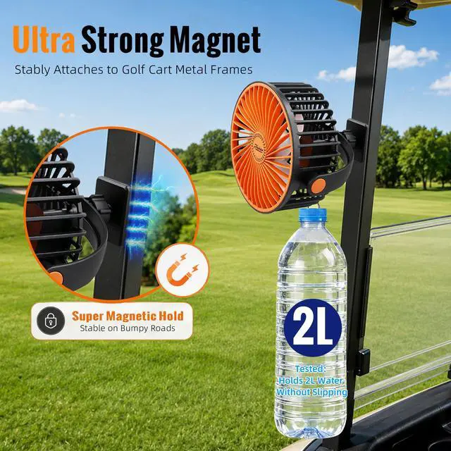 Alt view image 3 of 7 - Magnetic Golf Cart Fan with LED Light, 24+ Hours Long Runtime, Strong Airflow Rechargeable Fan with Ultra-strong Magnet, Portable Fan for Golf Cart, Gym and More, 2 PCS