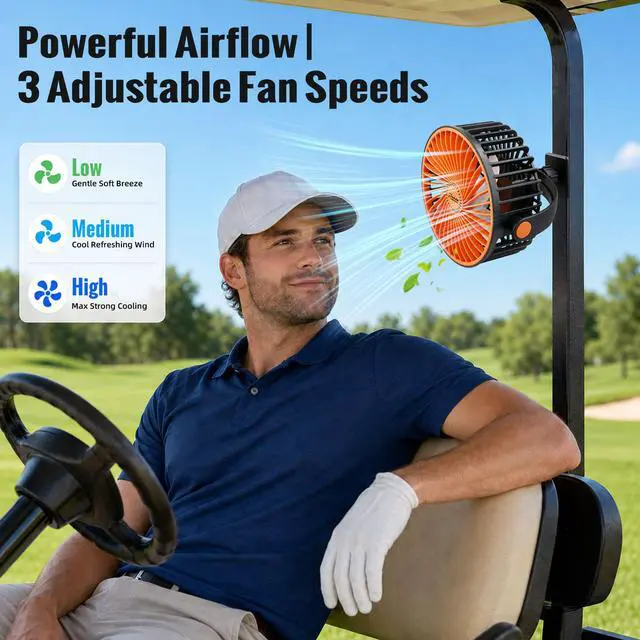 Alt view image 5 of 7 - Magnetic Golf Cart Fan with LED Light, 24+ Hours Long Runtime, Strong Airflow Rechargeable Fan with Ultra-strong Magnet, Portable Fan for Golf Cart, Gym and More, 2 PCS