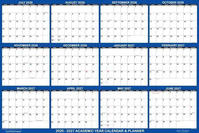 Main image of 47" x 72" 2026-2027 Academic Wall Calendar Erasable Large Jumbo Oversized Wet & Dry Erase Laminated 12 Month Planner, July 2026 to June 2027 ONLY - NAVY