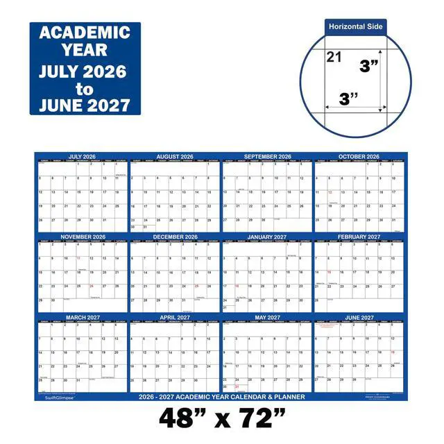Alt view image 2 of 3 - 47" x 72" 2026-2027 Academic Wall Calendar Erasable Large Jumbo Oversized Wet & Dry Erase Laminated 12 Month Planner, July 2026 to June 2027 ONLY - NAVY