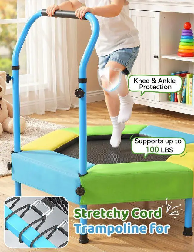 Alt view image 3 of 7 - Toddler Trampoline for Kids with Foam Handle, Anti-Tilt Frame & Thick Padded Spring Cover, Indoor Outdoor Mini Trampoline, Easy Assembly Active Play Toy Gift for Boys Girls