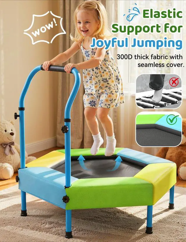 Alt view image 4 of 7 - Toddler Trampoline for Kids with Foam Handle, Anti-Tilt Frame & Thick Padded Spring Cover, Indoor Outdoor Mini Trampoline, Easy Assembly Active Play Toy Gift for Boys Girls