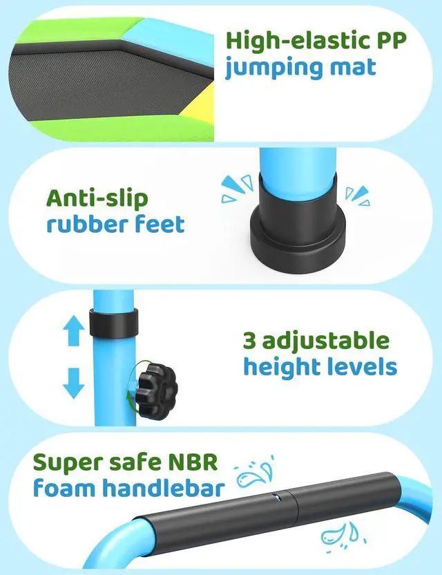 Alt view image 5 of 7 - Toddler Trampoline for Kids with Foam Handle, Anti-Tilt Frame & Thick Padded Spring Cover, Indoor Outdoor Mini Trampoline, Easy Assembly Active Play Toy Gift for Boys Girls