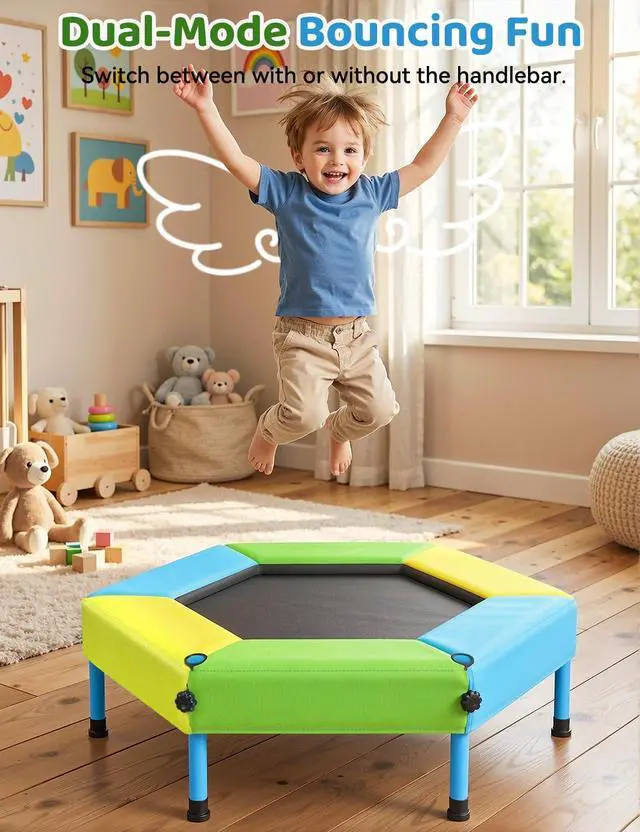 Alt view image 7 of 7 - Toddler Trampoline for Kids with Foam Handle, Anti-Tilt Frame & Thick Padded Spring Cover, Indoor Outdoor Mini Trampoline, Easy Assembly Active Play Toy Gift for Boys Girls