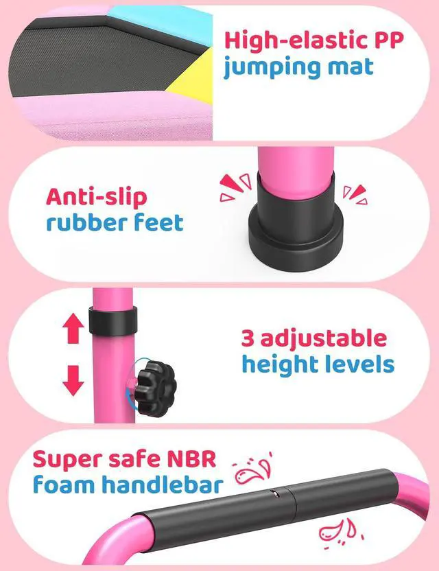 Alt view image 7 of 7 - Toddler Trampoline for Kids with Foam Handle, Anti-Tilt Frame & Thick Padded Spring Cover, Indoor Outdoor Mini Trampoline, Easy Assembly Active Play Toy Gift for Boys Girls