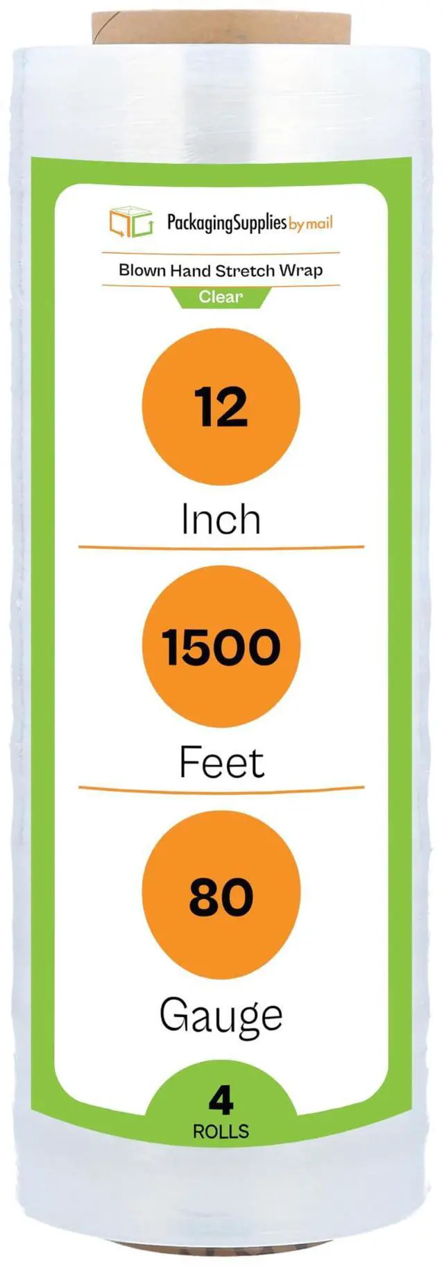 Main image of PSBM Blown Hand Stretch Wrap/Shrink Film 12" x 1500 feet 80 Gauge 4 Rolls | Clear Blown Stretch Wrap Heavy Duty Plastic Industrial Strength Film for Packaging, Moving, Packing, Shipping & Storage