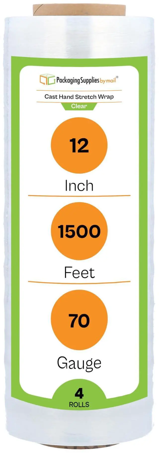 Main image of PSBM Stretch Wrap, 4 Rolls 12 Inch x 1500 Feet 70 Gauge Heavy Duty Clear Plastic Wrap Industrial Strength Shrink Film for Moving, Packing & Shipping