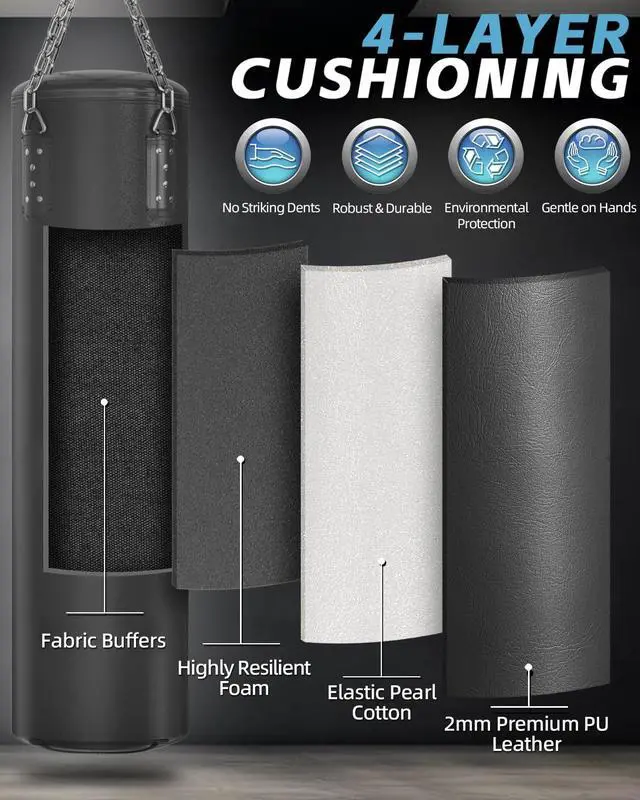 Alt view image 3 of 7 - 4ft PU Punching Bag Set for Adults with Gloves, Adjustable Weight | 12oz Boxing Gloves,180-Inch Hand Wraps, Jump Rope, Hand Gripper, Hanging Accessories, Home Gym Training - Unfilled