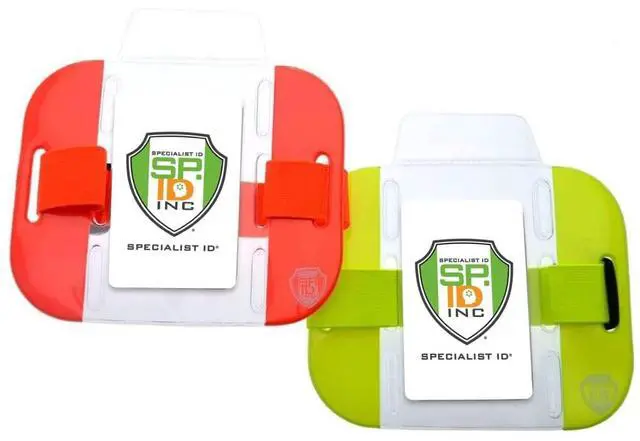 Main image of 20 Pack - High Visibility Bright Neon Armband ID Card Badge Holders - Secure Top Loading with Adjustable Elastic Band - HI VIS Arm Bands for Work or Ski Passes by (Orange/Yellow)