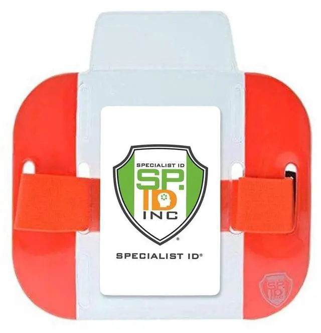 Main image of 20 Pack - High Visibility Bright Neon Armband ID Card Badge Holders - Secure Top Loading with Adjustable Elastic Band - HI VIS Arm Bands for Work or Ski Passes by (Orange)