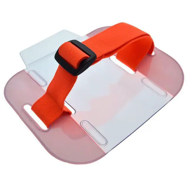 Alt view image 5 of 6 - 20 Pack - High Visibility Bright Neon Armband ID Card Badge Holders - Secure Top Loading with Adjustable Elastic Band - HI VIS Arm Bands for Work or Ski Passes by (Orange/Yellow)