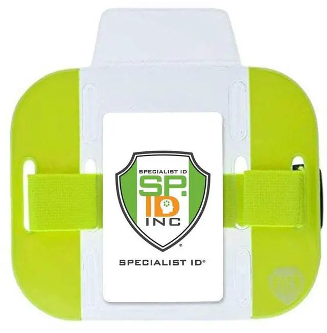 Main image of 20 Pack - High Visibility Bright Neon Armband ID Card Badge Holders - Secure Top Loading with Adjustable Elastic Band - HI VIS Arm Bands for Work or Ski Passes by (Yellow)