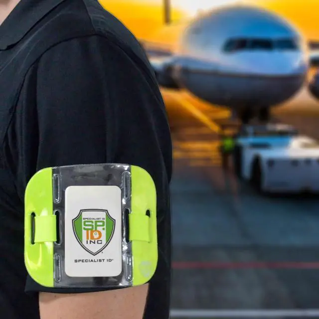 Alt view image 2 of 6 - 20 Pack - High Visibility Bright Neon Armband ID Card Badge Holders - Secure Top Loading with Adjustable Elastic Band - HI VIS Arm Bands for Work or Ski Passes by (Yellow)