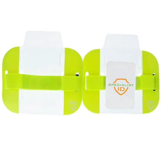 Alt view image 6 of 6 - 20 Pack - High Visibility Bright Neon Armband ID Card Badge Holders - Secure Top Loading with Adjustable Elastic Band - HI VIS Arm Bands for Work or Ski Passes by (Yellow)