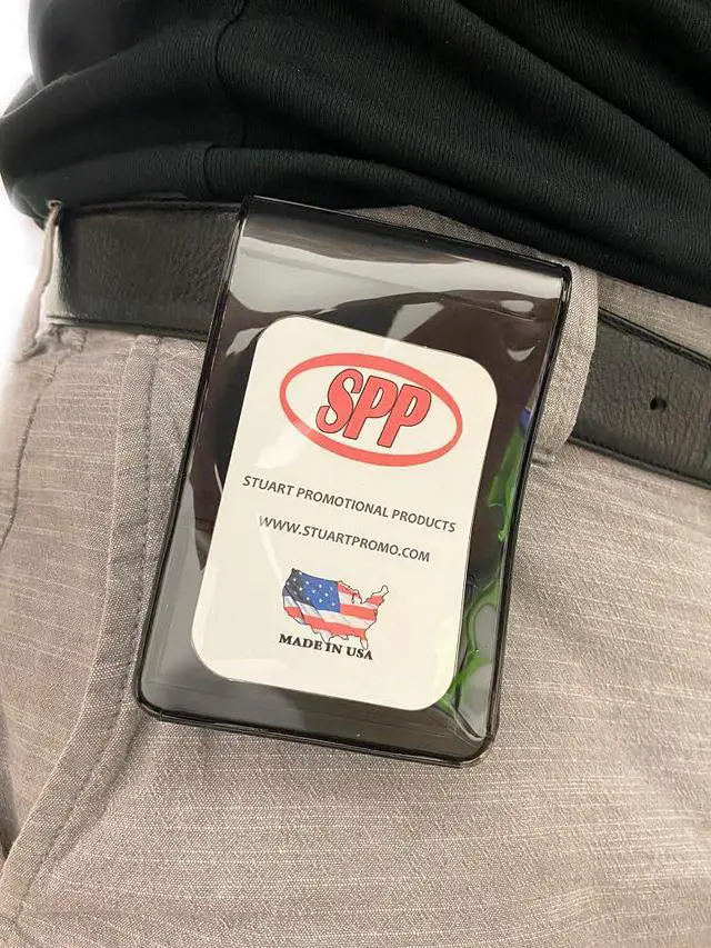 Alt view image 4 of 7 - 50 Pack Magnetic Card Holder. A top Slit on Each Side for Duel Cards. Fits Easily Over Your Belt or Shirt Pocket. Lightweight. Fits 2 1/2" x 3 3/4" ID Cards. Made in Brooksville Florida USA