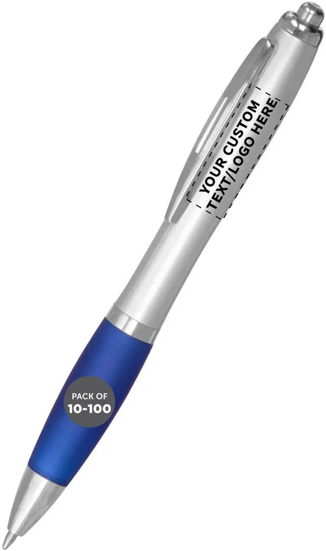 Main image of Personalized Ballpoint Pens with Rubber Grip and Click Button, Pack of 100 by - Ergonomic Design, Ideal for Bulk Office Supplies & Trade Shows Blue