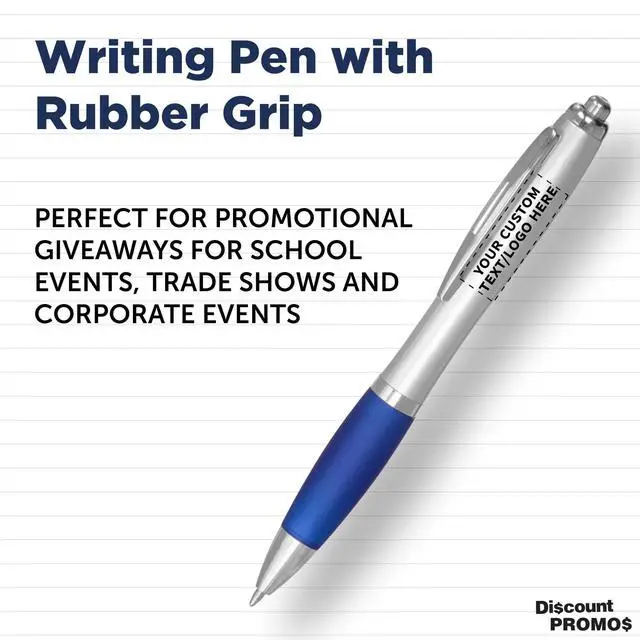 Alt view image 3 of 7 - Personalized Ballpoint Pens with Rubber Grip and Click Button, Pack of 100 by - Ergonomic Design, Ideal for Bulk Office Supplies & Trade Shows Blue