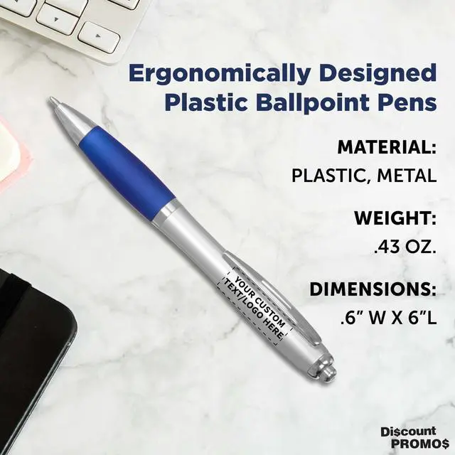 Alt view image 4 of 7 - Personalized Ballpoint Pens with Rubber Grip and Click Button, Pack of 100 by - Ergonomic Design, Ideal for Bulk Office Supplies & Trade Shows Blue