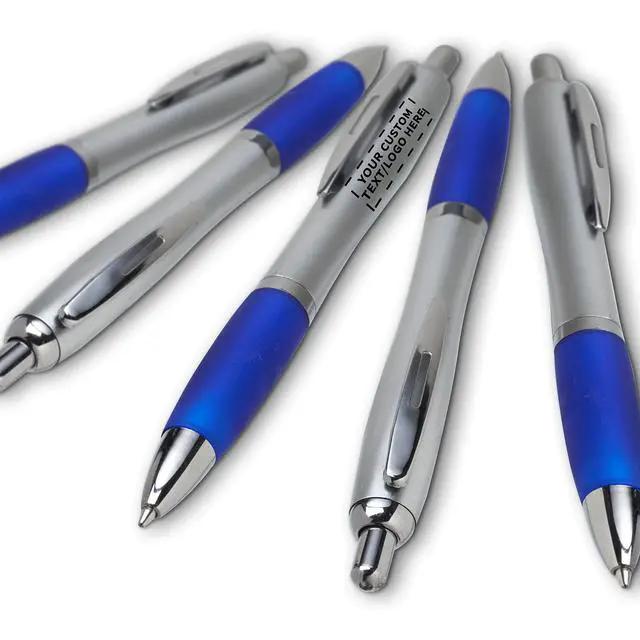 Alt view image 6 of 7 - Personalized Ballpoint Pens with Rubber Grip and Click Button, Pack of 100 by - Ergonomic Design, Ideal for Bulk Office Supplies & Trade Shows Blue