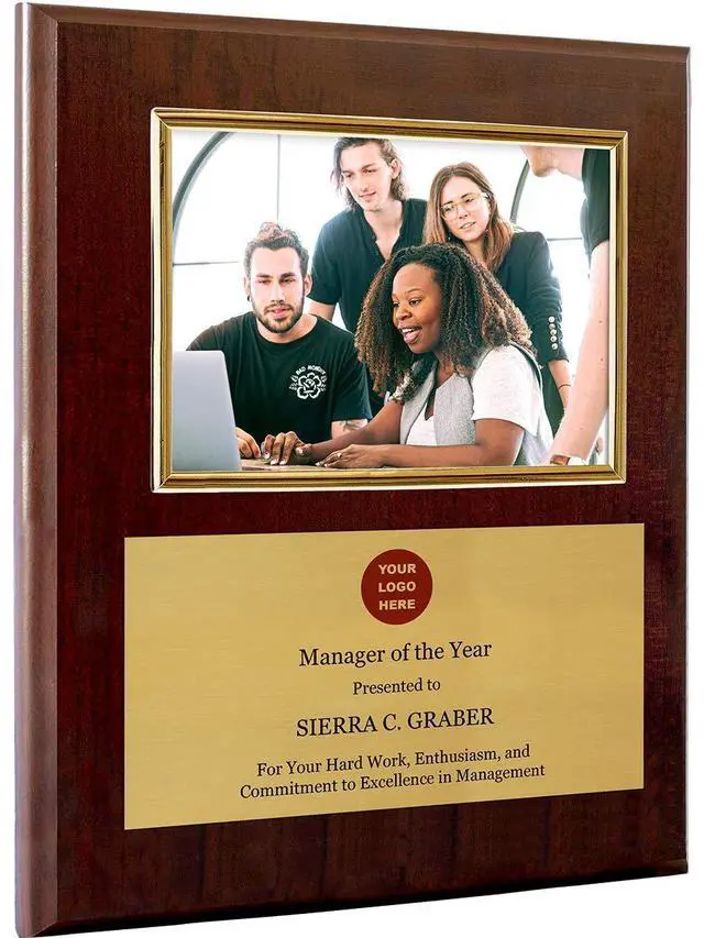 Main image of Personalized Photo Plaque Add Your Custom Text and Artwork Comes w/a Silver or Gold Frame - Great for Manager on Duty Employee of the Month or Corporate Awards and Plaques (12 x 15" with 6x8" Frame)