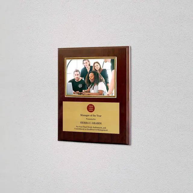 Alt view image 4 of 5 - Personalized Photo Plaque Add Your Custom Text and Artwork Comes w/a Silver or Gold Frame - Great for Manager on Duty Employee of the Month or Corporate Awards and Plaques (12 x 15" with 6x8" Frame)