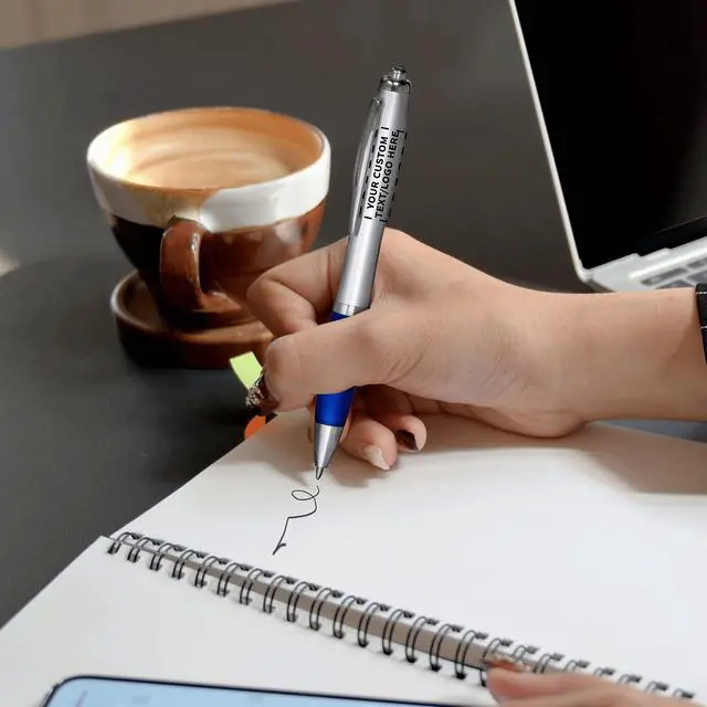 Alt view image 7 of 7 - Personalized Ballpoint Pens with Rubber Grip and Click Button, Pack of 100 by - Ergonomic Design, Ideal for Bulk Office Supplies & Trade Shows Blue