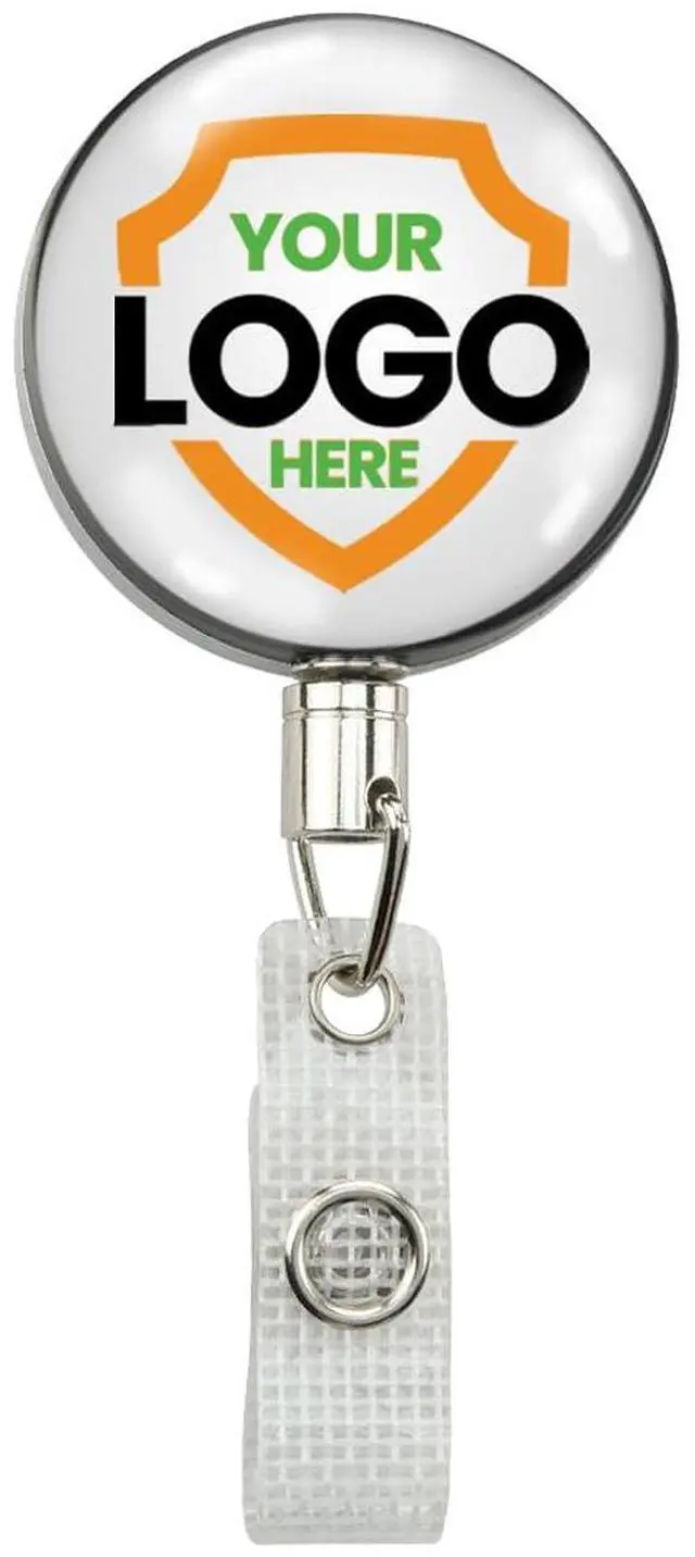 Main image of Bulk 25 Pack - Heavy Duty Custom Badge Reel Photo or Logo - Large Metal Customized Badge Reel - Upload Your Graphics for a Personalized Retractable Badge Holder with I'd Clip by