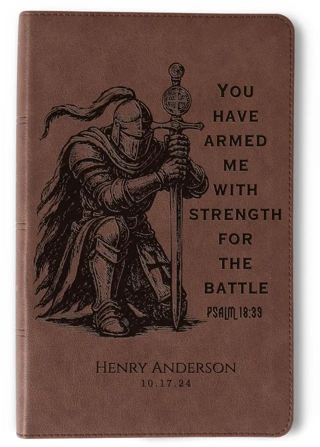 Main image of Personalized KJV Single-Column Bible, Custom Engraved Name, Warrior Knight Design, Christian Gift, Baptism Gift, Bible for Him