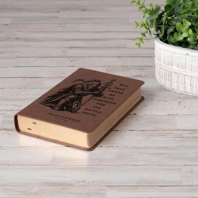 Alt view image 2 of 7 - Personalized KJV Single-Column Bible, Custom Engraved Name, Warrior Knight Design, Christian Gift, Baptism Gift, Bible for Him