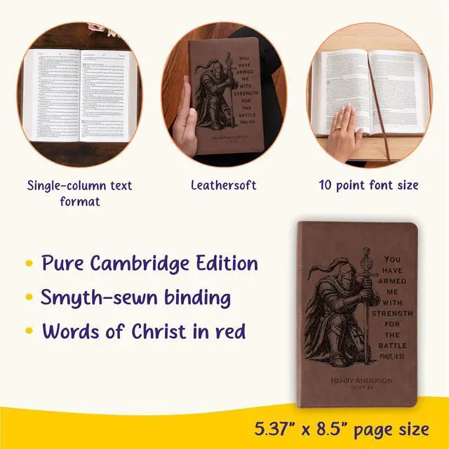 Alt view image 4 of 7 - Personalized KJV Single-Column Bible, Custom Engraved Name, Warrior Knight Design, Christian Gift, Baptism Gift, Bible for Him