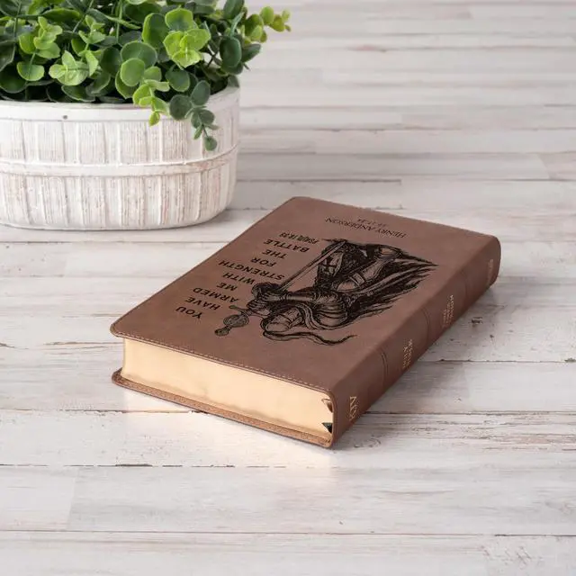 Alt view image 3 of 7 - Personalized KJV Single-Column Bible, Custom Engraved Name, Warrior Knight Design, Christian Gift, Baptism Gift, Bible for Him
