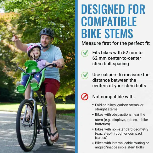 Alt view image 2 of 7 - Front Mounted Child Seat with Patented Mounting for Easy and Secure Installation - Childs Bike Seat with 3-Point Safety Harness and Adjustable Foot Cups - Durable Plastic Shell