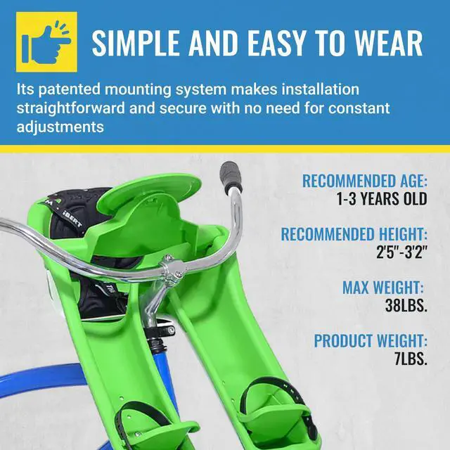 Alt view image 5 of 7 - Front Mounted Child Seat with Patented Mounting for Easy and Secure Installation - Childs Bike Seat with 3-Point Safety Harness and Adjustable Foot Cups - Durable Plastic Shell