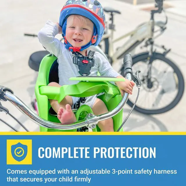 Alt view image 6 of 7 - Front Mounted Child Seat with Patented Mounting for Easy and Secure Installation - Childs Bike Seat with 3-Point Safety Harness and Adjustable Foot Cups - Durable Plastic Shell