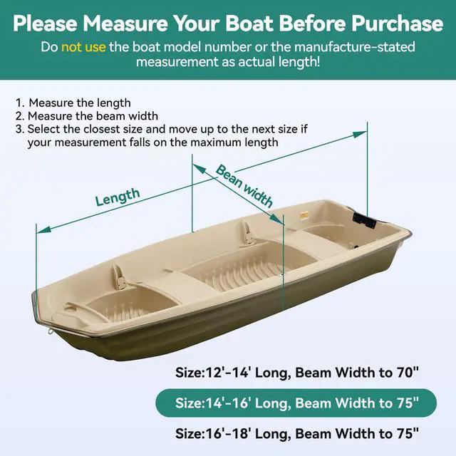Alt view image 7 of 7 - 1200D 5-Layer Jon Boat Cover 14-16ft with Motor Cover | Super Waterproof (2-Layer PU, 1" Seam Tape) | UV Resistant, 9+4 Windproof Straps | Mooring/Trailerable