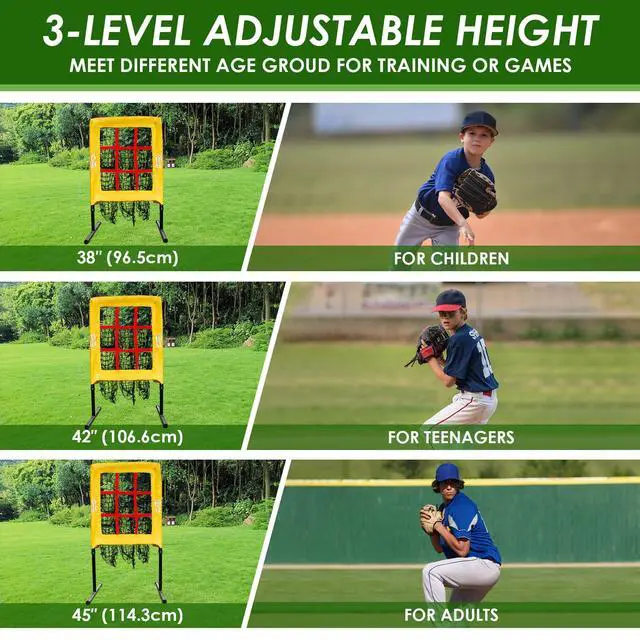 Alt view image 3 of 7 - 9 Hole Pitching Net with Strike Zone,Improve Baseball Softball Accuracy Training, Adjust Height to 45 Inches, Portable Set up, Indoor Outdoor Practice for Beginner and Professional