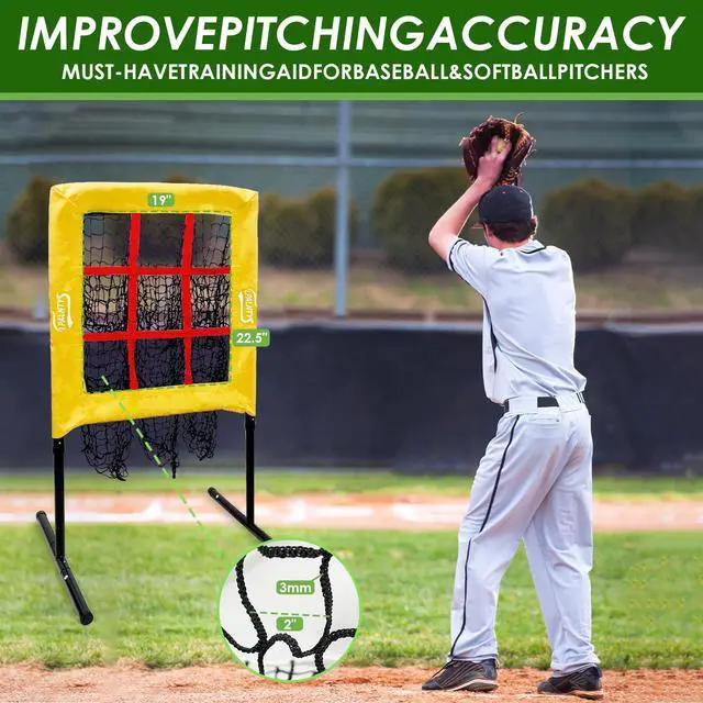 Alt view image 5 of 7 - 9 Hole Pitching Net with Strike Zone,Improve Baseball Softball Accuracy Training, Adjust Height to 45 Inches, Portable Set up, Indoor Outdoor Practice for Beginner and Professional