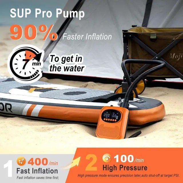Alt view image 2 of 7 - 20PSI Electric Paddle Board Pump, Smart Rechargeable SUP Pump with DC 12V Car Connector, Inflation and Deflation Air Pump with Auto-Off for SUP, Kayaks, Tents, Air Mattress, Pool Floats, Inflatables