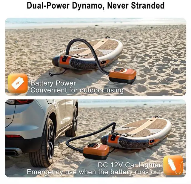 Alt view image 5 of 7 - 20PSI Electric Paddle Board Pump, Smart Rechargeable SUP Pump with DC 12V Car Connector, Inflation and Deflation Air Pump with Auto-Off for SUP, Kayaks, Tents, Air Mattress, Pool Floats, Inflatables