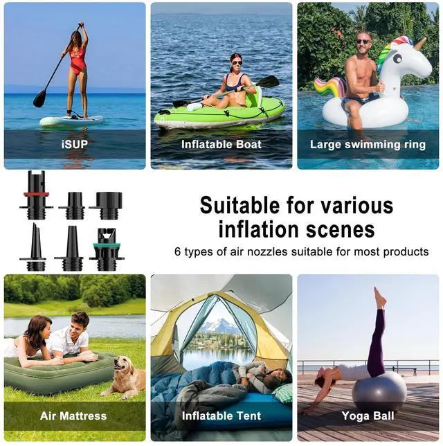 Alt view image 6 of 7 - 20PSI Electric Paddle Board Pump, Smart Rechargeable SUP Pump with DC 12V Car Connector, Inflation and Deflation Air Pump with Auto-Off for SUP, Kayaks, Tents, Air Mattress, Pool Floats, Inflatables