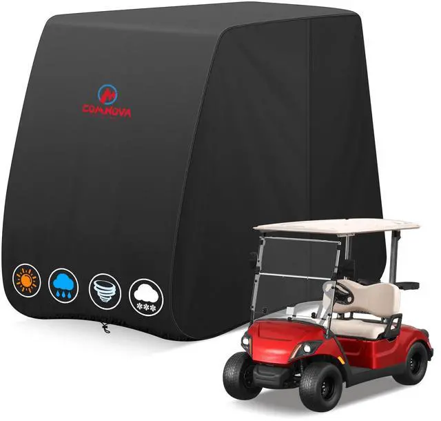 Main image of Comnova Golf Cart Cover 2 Passenger - 600D Waterproof Golf Carts Enclosure with Zipper, Windproof & UV Resistant, Outdoor Golf Cart Cover Universal Fit EZGO, Club Car, Yamaha up to 95"L x 48"W x 66"H