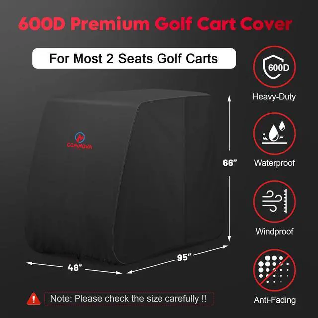 Alt view image 2 of 7 - Comnova Golf Cart Cover 2 Passenger - 600D Waterproof Golf Carts Enclosure with Zipper, Windproof & UV Resistant, Outdoor Golf Cart Cover Universal Fit EZGO, Club Car, Yamaha up to 95"L x 48"W x 66"H