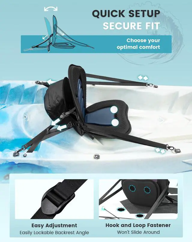 Alt view image 4 of 6 - Thickened Kayak Seat, Universal Paddle Seat with 3 Color | Extra-Thick Cushion, High-Back Support, Universal Fit, Secure Fit, Large Splash-Resistant Storage Bag, 120 kg Load Capacity