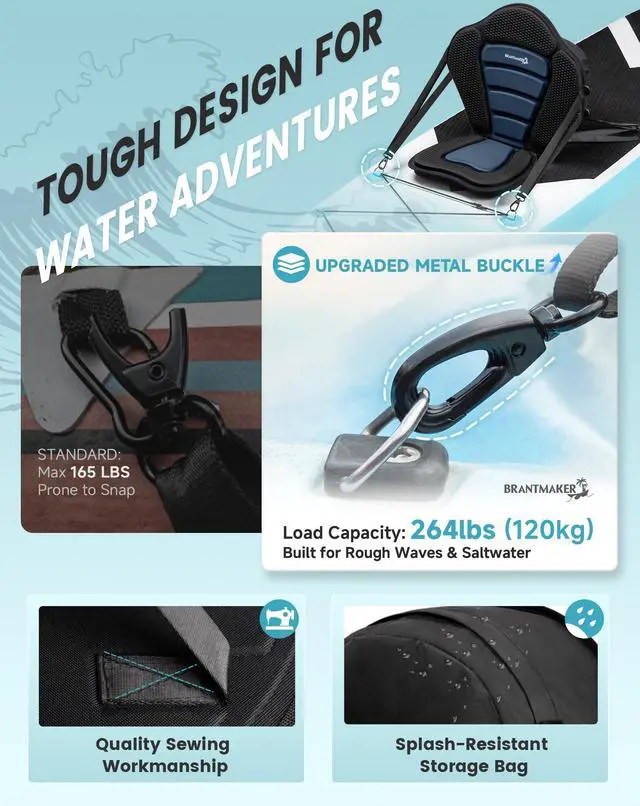 Alt view image 5 of 6 - Thickened Kayak Seat, Universal Paddle Seat with 3 Color | Extra-Thick Cushion, High-Back Support, Universal Fit, Secure Fit, Large Splash-Resistant Storage Bag, 120 kg Load Capacity