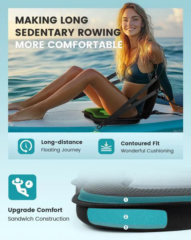 Alt view image 2 of 6 - Thickened Kayak Seat, Universal Paddle Seat with 3 Color | Extra-Thick Cushion, High-Back Support, Universal Fit, Secure Fit, Large Splash-Resistant Storage Bag, 120 kg Load Capacity