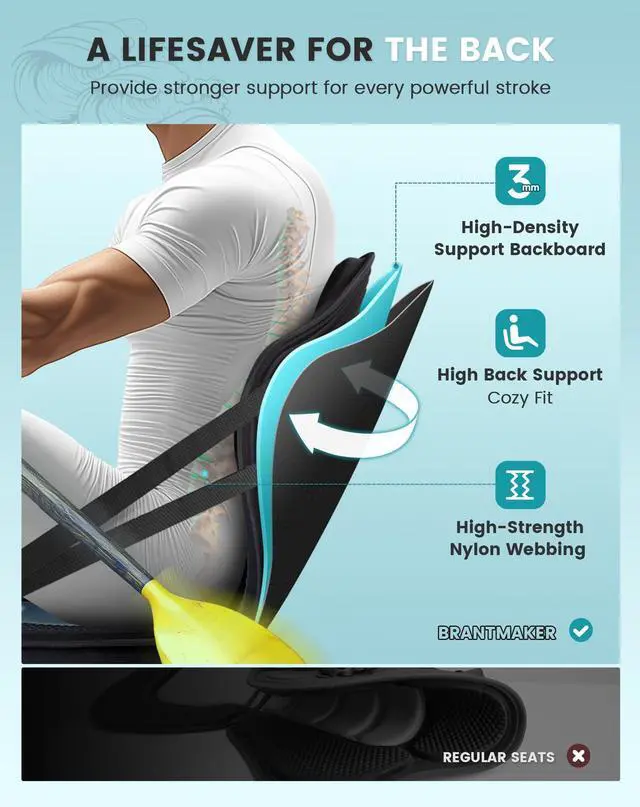 Alt view image 3 of 6 - Thickened Kayak Seat, Universal Paddle Seat with 3 Color | Extra-Thick Cushion, High-Back Support, Universal Fit, Secure Fit, Large Splash-Resistant Storage Bag, 120 kg Load Capacity